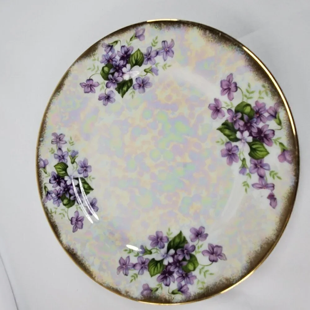 Ucagco Japan February Violet Flower Lusterware Plate 7.5